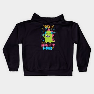 Monster Themed Music Lover Fourth Birthday Girl Kids Hoodie